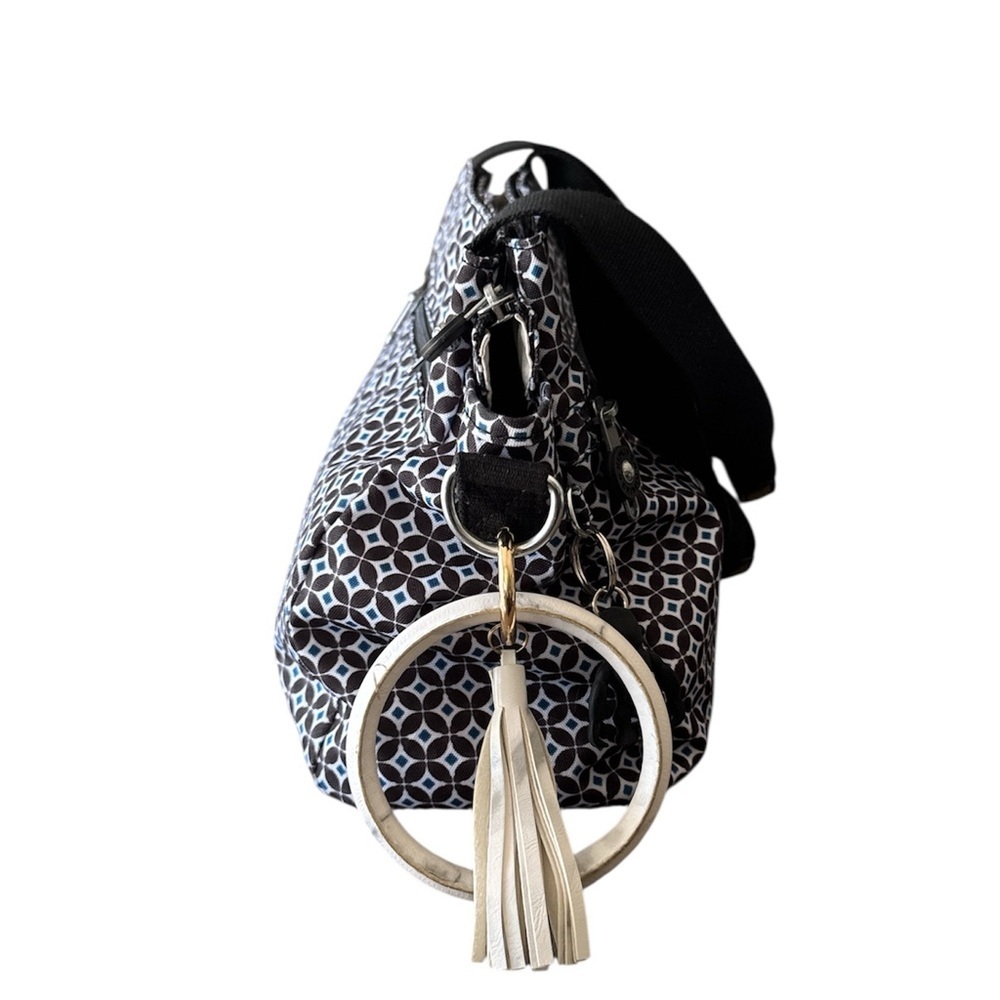 Kipling Black Multi Geo Print Shoulder or Crossbody Nylon Bag with Monkey Charm - Picture 6 of 16